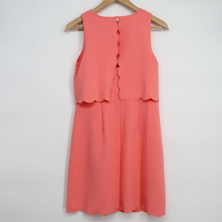 Ann Taylor LOFT Coral Pink Scalloped Layered Shift Dress Sleeveless 2P Petites