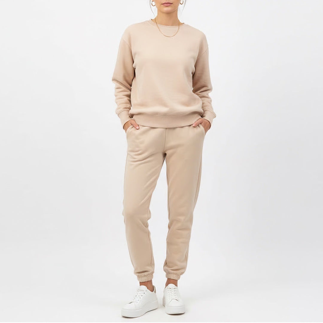 Naked Wardrobe Tan Beige Sweatshirt Sweatpants Set Large Loungewear