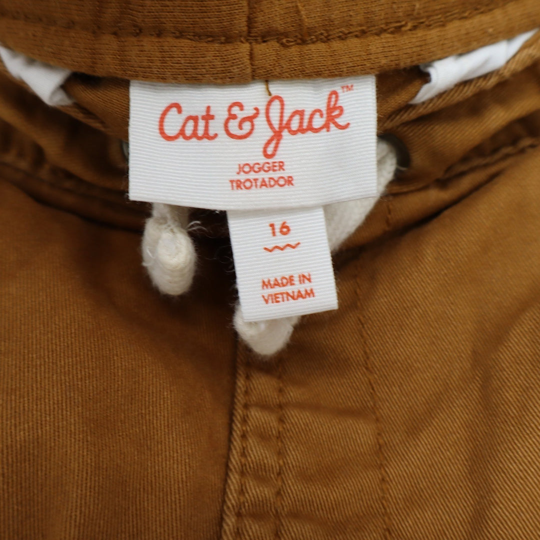 Cat & Jack Jogger Pants Boys 16 Jogger Brown Cargo Elastic Waist Excellent