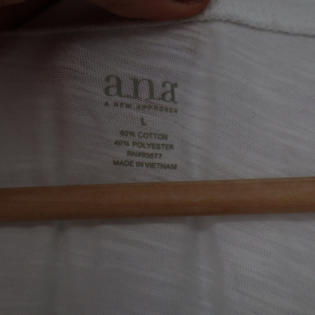 ana A New Approach Womens White Slub Knit Pocket Tee Scoop Neck Shirt Size L