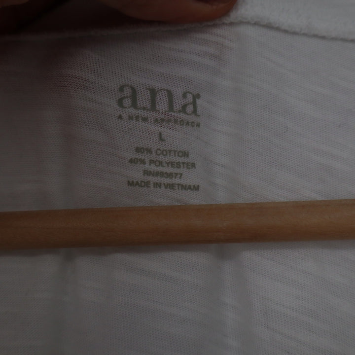 ana A New Approach Womens White Slub Knit Pocket Tee Scoop Neck Shirt Size L