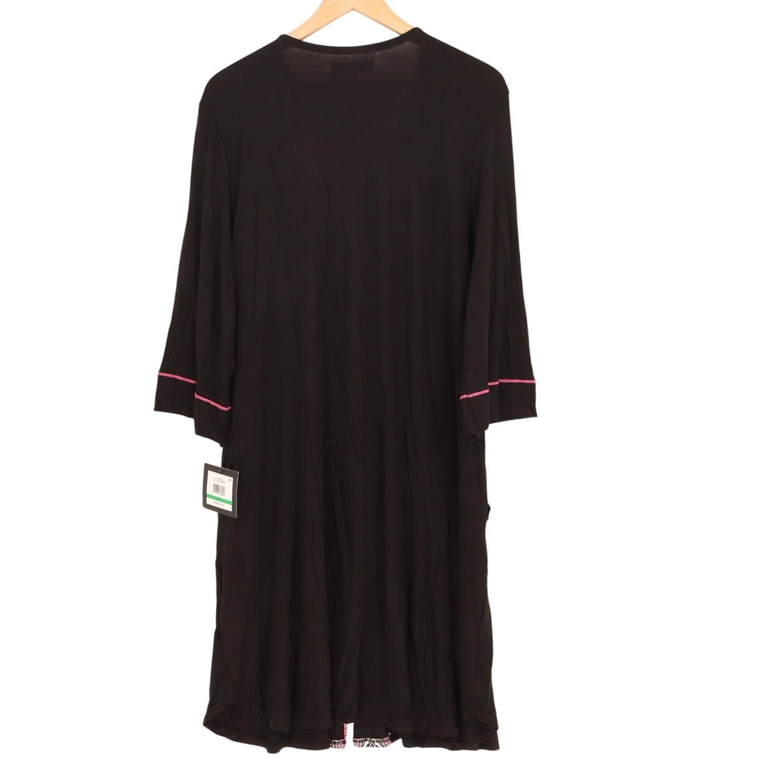 Ellen Tracy Zip Robe Womens L Black Rayon Geometric Print 3/4 Sleeve Sleep Wear