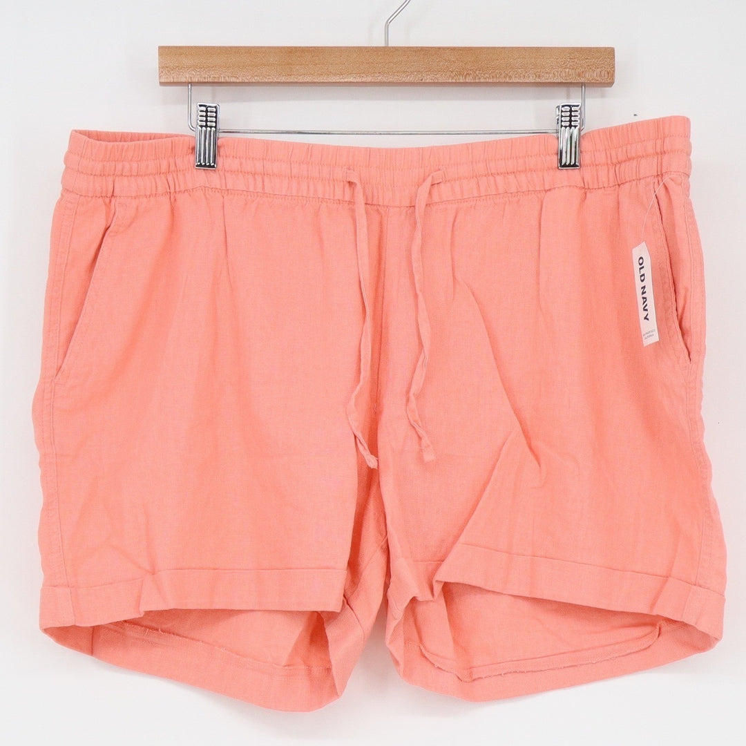 Old Navy Womens XL Coral Pink Linen Blend Mid-Rise Drawstring Shorts NWT