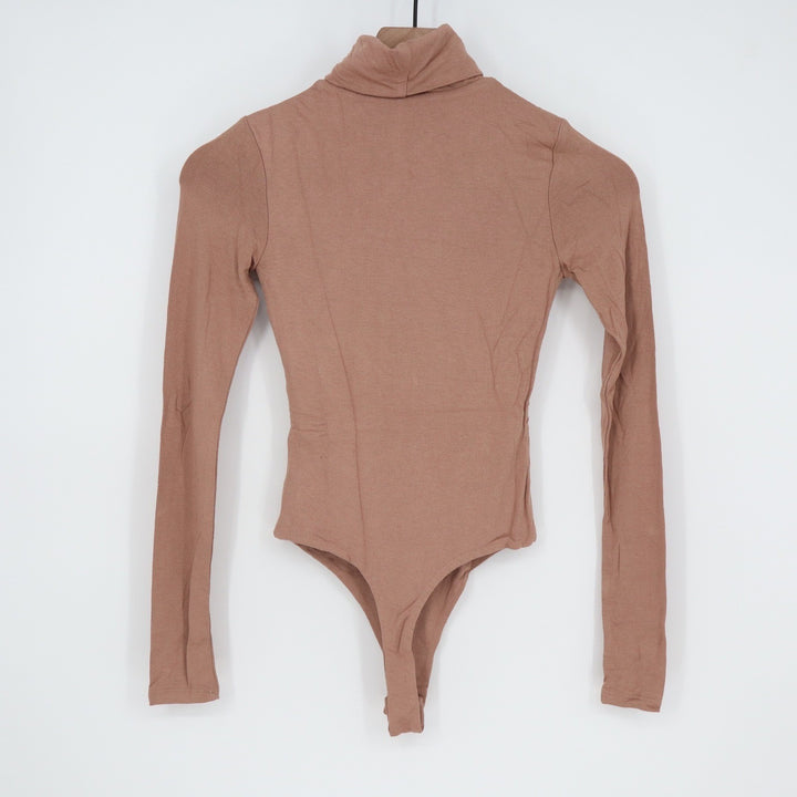 Naked Wardrobe Womens Long Sleeve Turtleneck Bodysuit Mauve Brown XS nw-b0313n