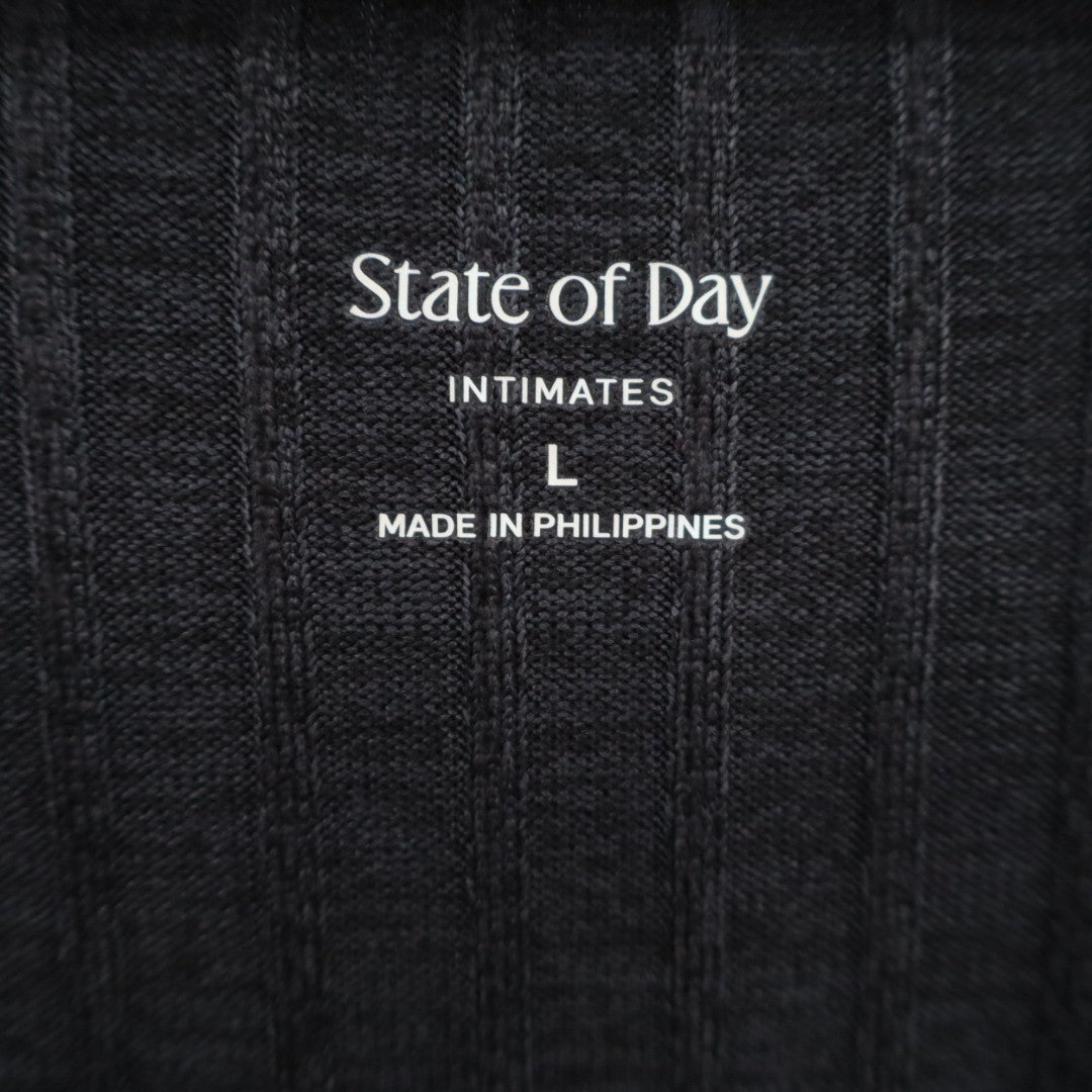 State Of Day Intimates Sleep Top Womens L Faded Black Stretch Ribbed Henley Neck