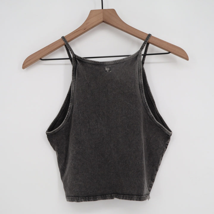 Billabong Womens M Washed Black Mineral Wash High Neck Halter Crop Tank Top