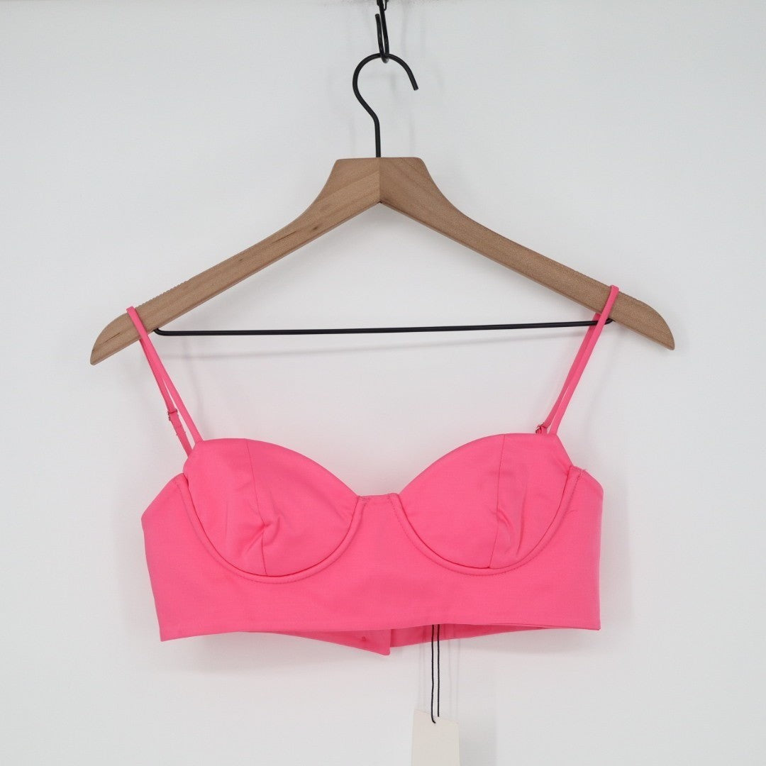 Zara Bra Womens Small Pink Buster Stretch Back Button Underwire Spaghetti Strap