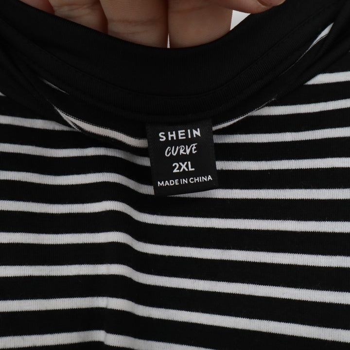 Shein Curve Black White Striped Short Sleeve T-Shirt Dress 2XL Plus Size