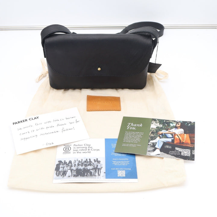 Parker Clay Black Ethiopian Leather Crossbody Bag Minimalist Gold Stud Closure