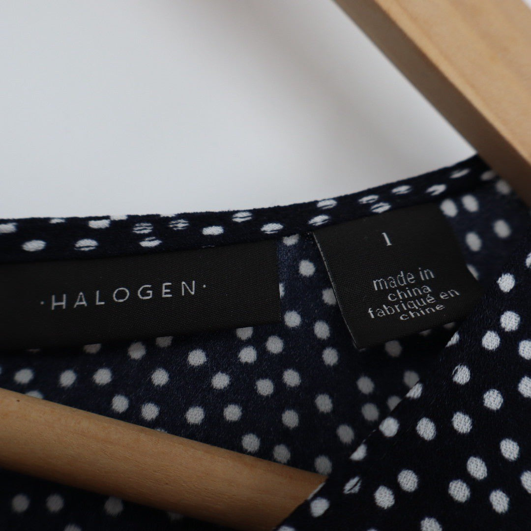 Halogen Navy Blue White Polka Dot Sleeveless A-Line Dress Size L