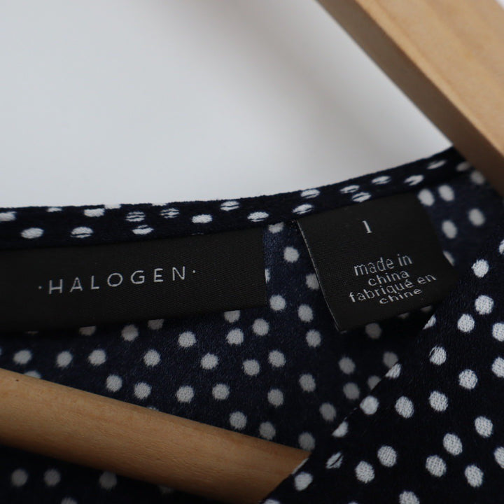 Halogen Navy Blue White Polka Dot Sleeveless A-Line Dress Size L