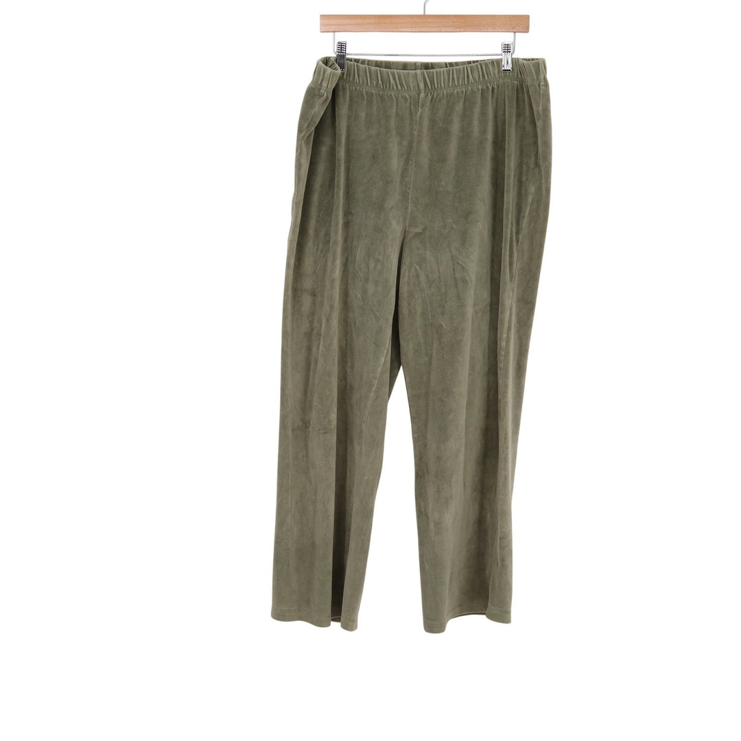 Sport Savvy Olive Green Velour Pants Plus Size 1X Elastic Waist Straight Leg
