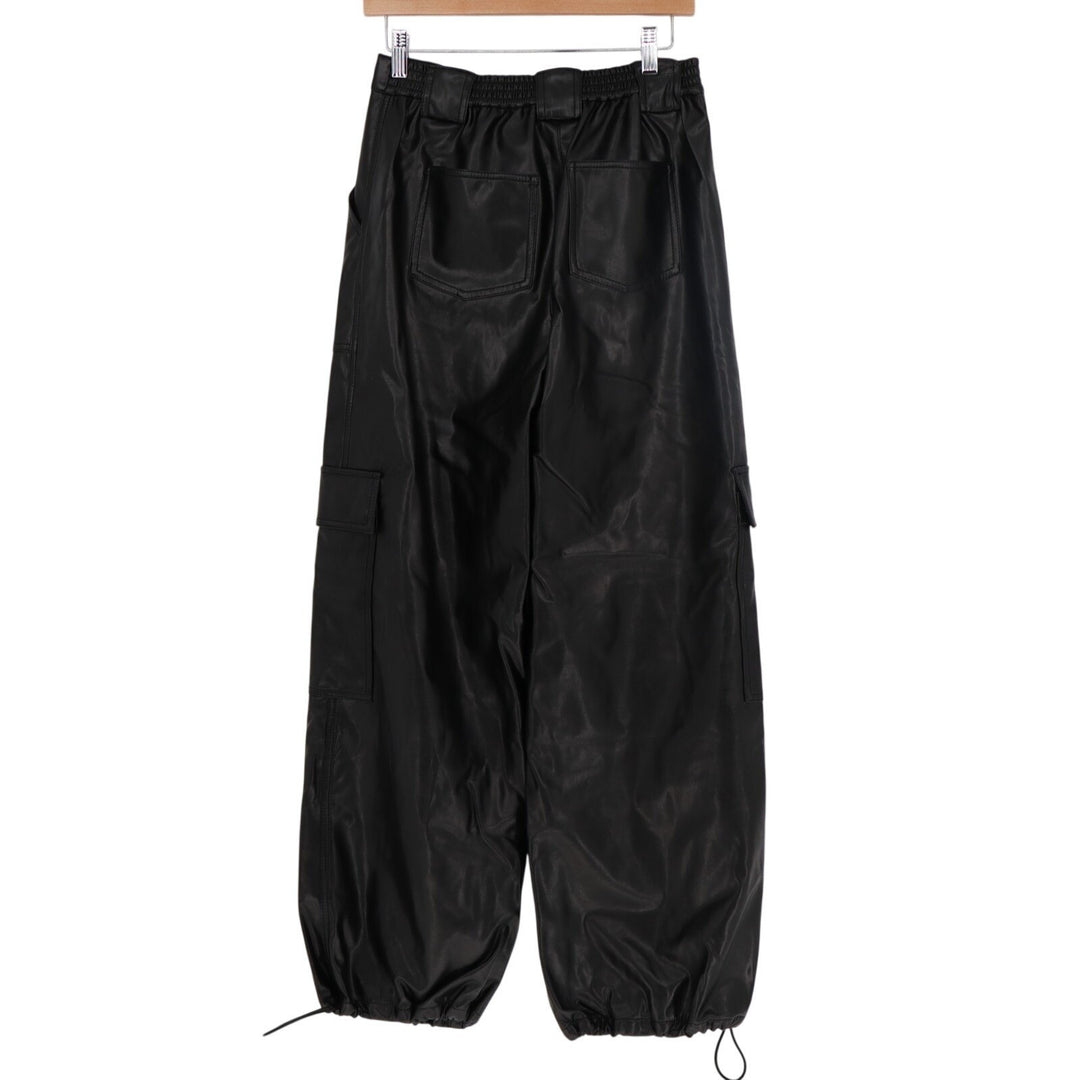 Simkhai Sofia Cargo Pants Womens 4 Black Vegan Leather Wide Leg Ankle Cinched