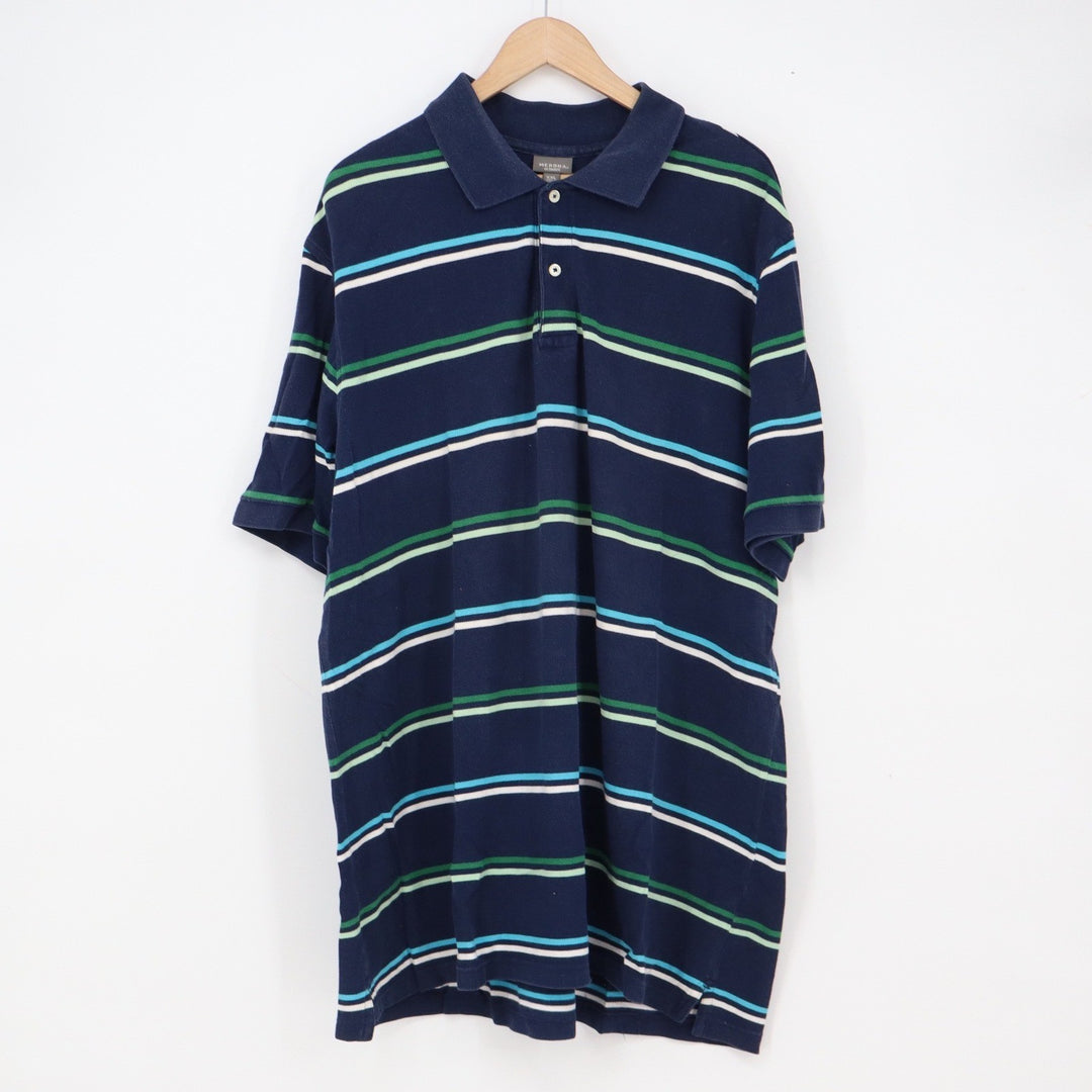 Merona Polo Shirt Mens XXL Ultimate Navy Blue Striped Short Sleeve Excellent
