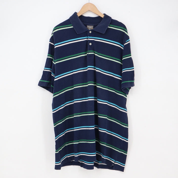 Merona Polo Shirt Mens XXL Ultimate Navy Blue Striped Short Sleeve Excellent