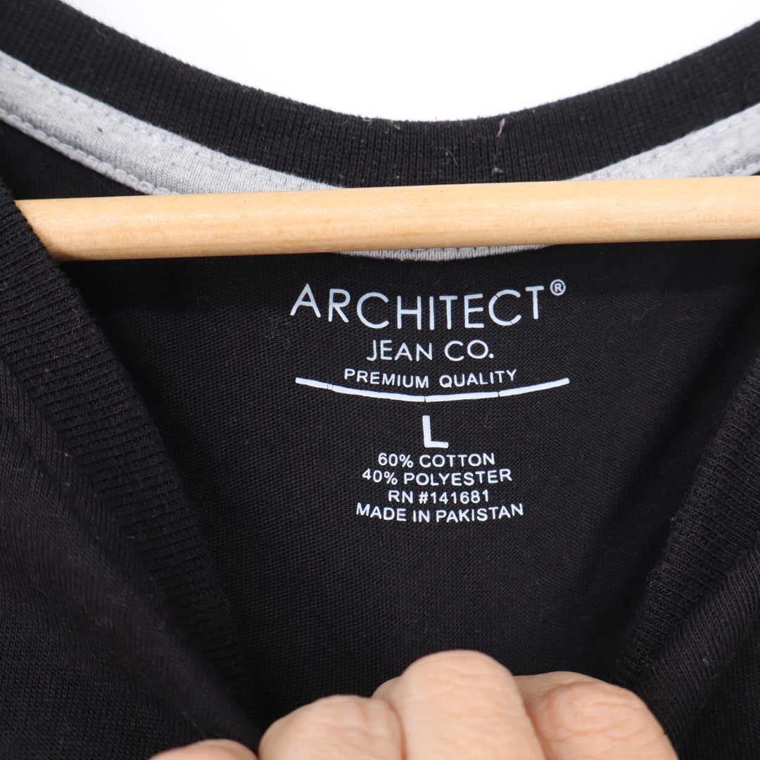 Architect Jean Co Mens Large Black Long Sleeve Crew Neck T-Shirt Cotton Blend