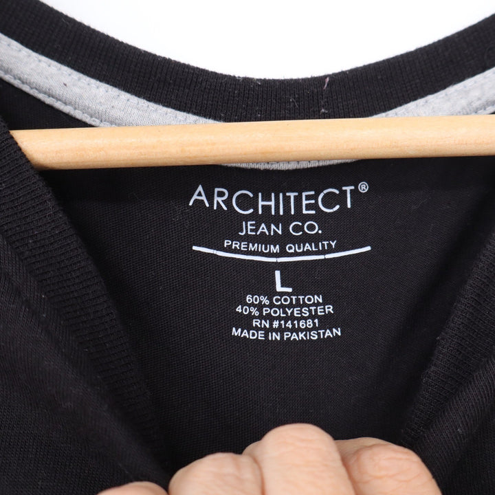 Architect Jean Co Mens Large Black Long Sleeve Crew Neck T-Shirt Cotton Blend