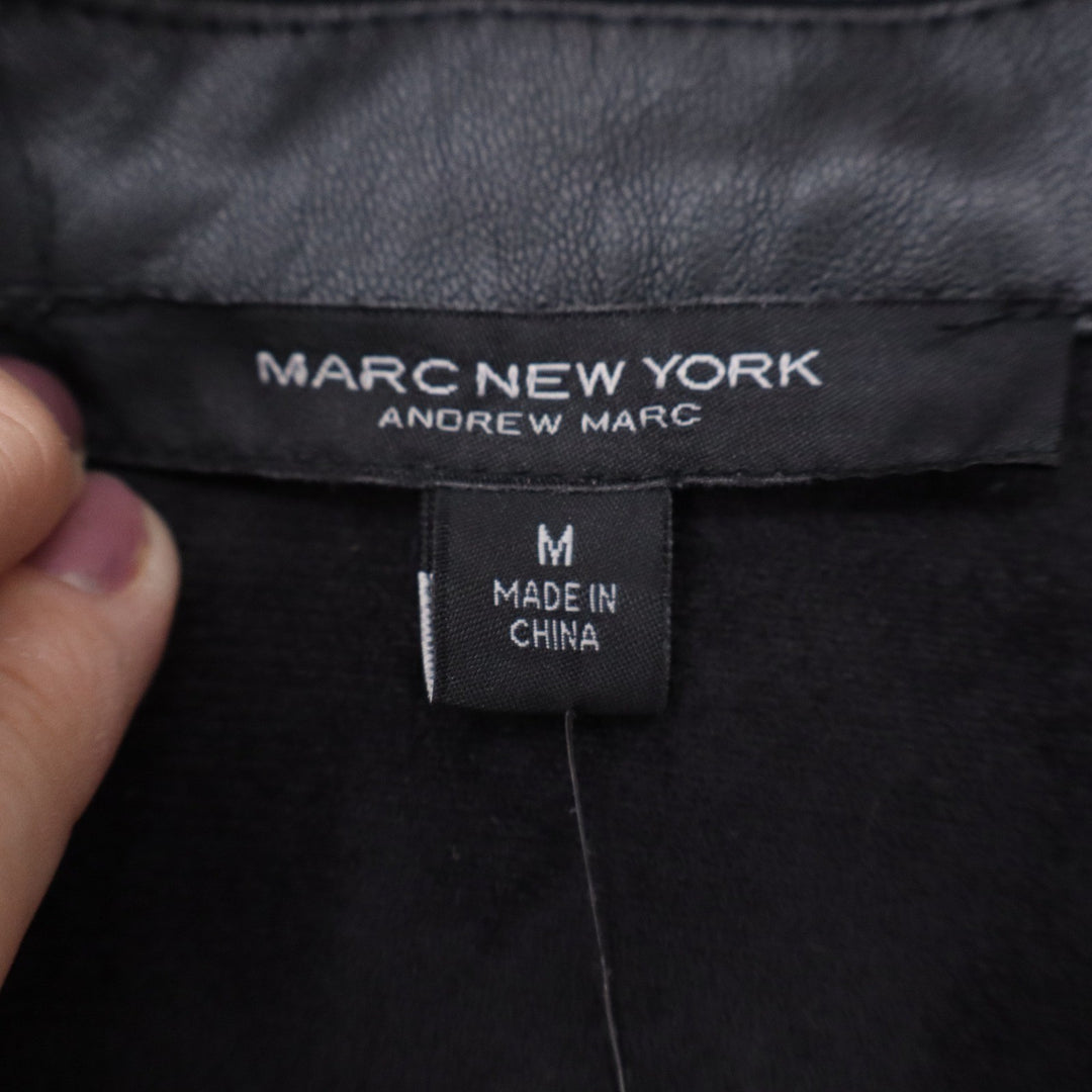 Marc New York Andrew Marc Black Faux Leather Belted Shirt Dress M