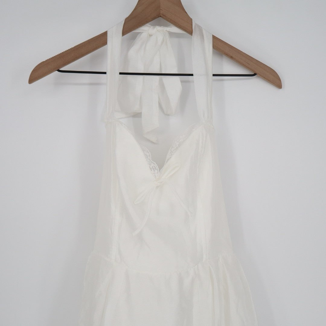 Lulus Galia Midi Dress Womens XL White Lace Lined Halter Neck Smocked Summer