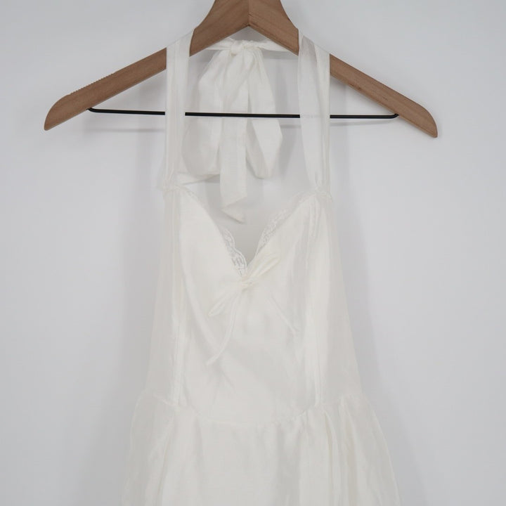 Lulus Galia Midi Dress Womens XL White Lace Lined Halter Neck Smocked Summer