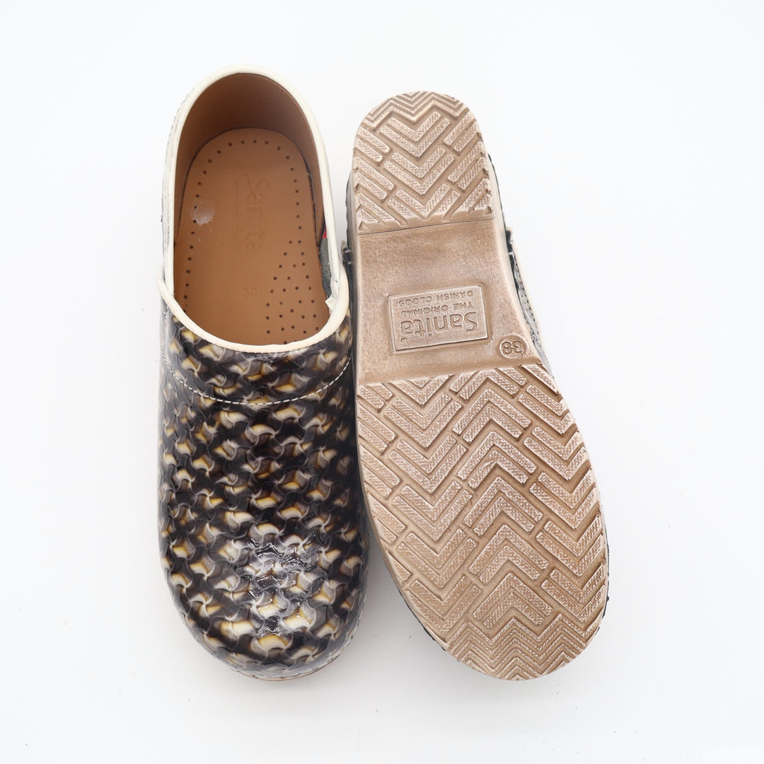 Sanita Danish Clogs Womens EU 38 Brown Black Patterned Slip On Round Toe Shoes
