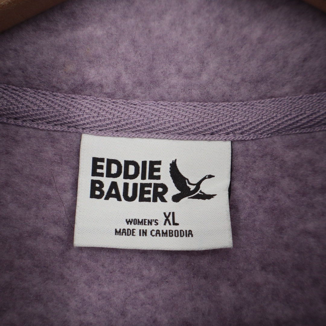 Eddie Bauer Womens XL Full Zip Fleece Jacket Heathered Purple Mock Neck Sweater