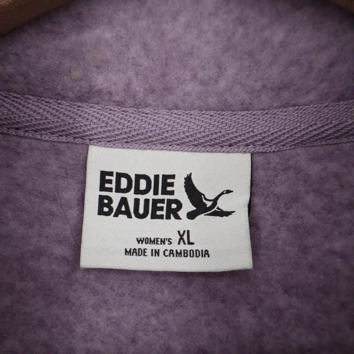 Eddie Bauer Womens XL Full Zip Fleece Jacket Heathered Purple Mock Neck Sweater
