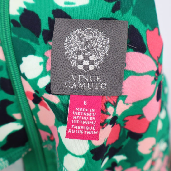 Vince Camuto Fit & Flare Dress Women 6 Green Floral Stretch Sleeveless Boat Neck