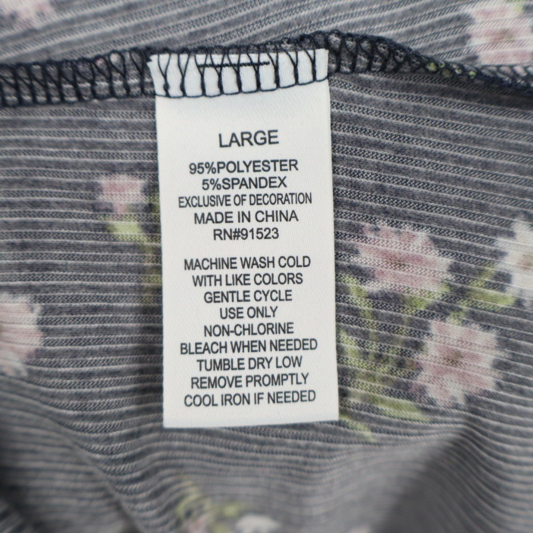 Roudelain Camisole Top Womens Large Navy Floral Stretch Ribbed Spaghetti Strap