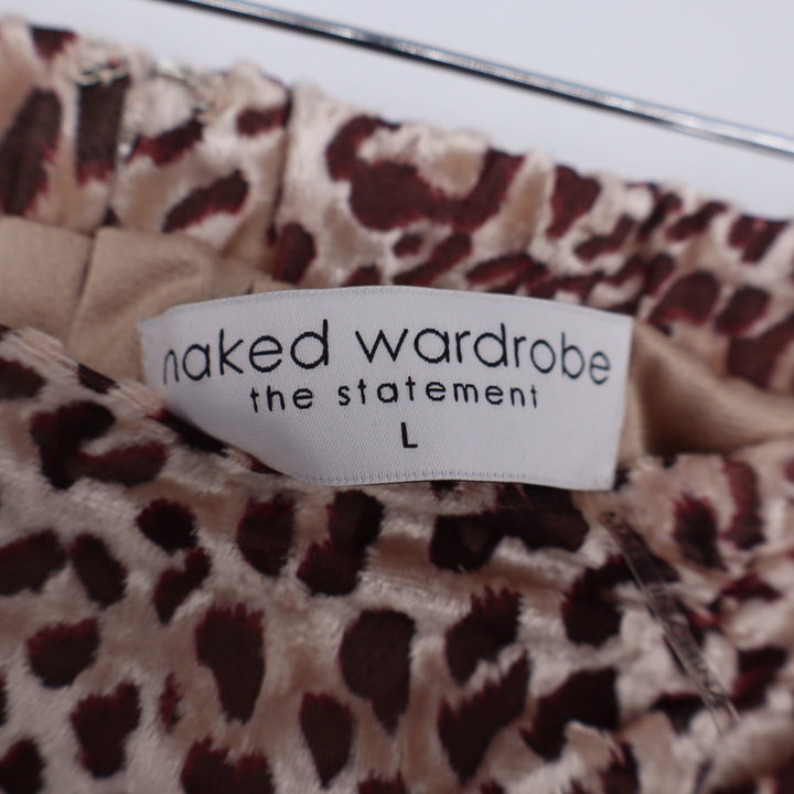 Naked Wardrobe Leopard Print Ruffle Mini Skirt Brown Tan Large L