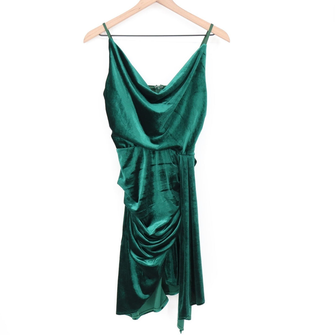 TFNC London Mini Dress Womens 8 Emerald Green Velvet Stretch Cowl Neck Back Zip