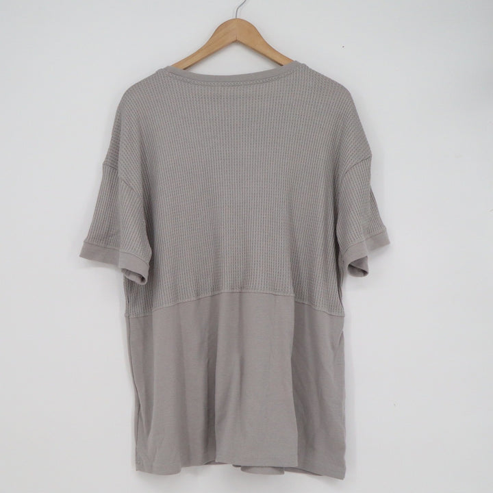 Unbranded Gray Mixed Media Waffle Knit T-Shirt 2XL Relaxed Fit Short Sleeve