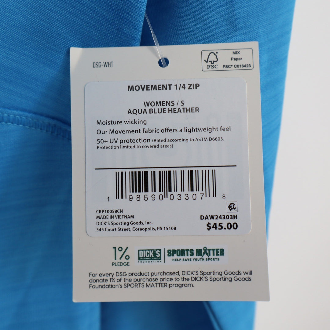 DSG Womens Movement 1/4 Zip Pullover Aqua Blue Heather Size S NEW