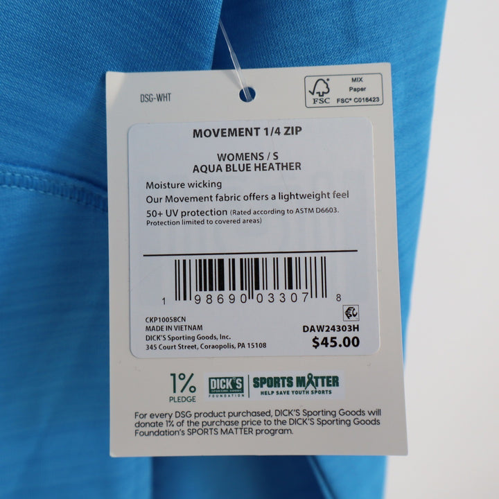 DSG Womens Movement 1/4 Zip Pullover Aqua Blue Heather Size S NEW