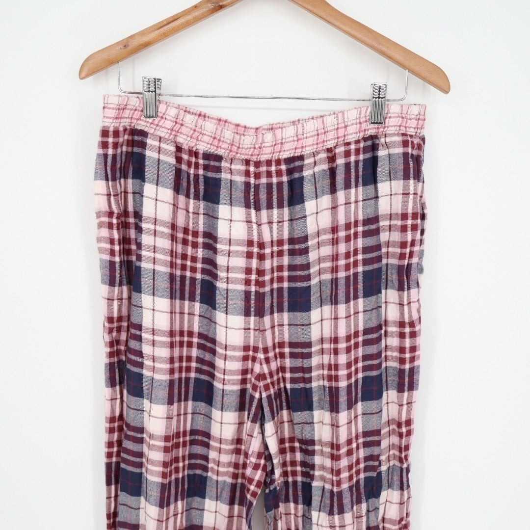 Charter Club Flannel 2-PC Pajamas Set Womens Large Multi Plaid Spread Collar