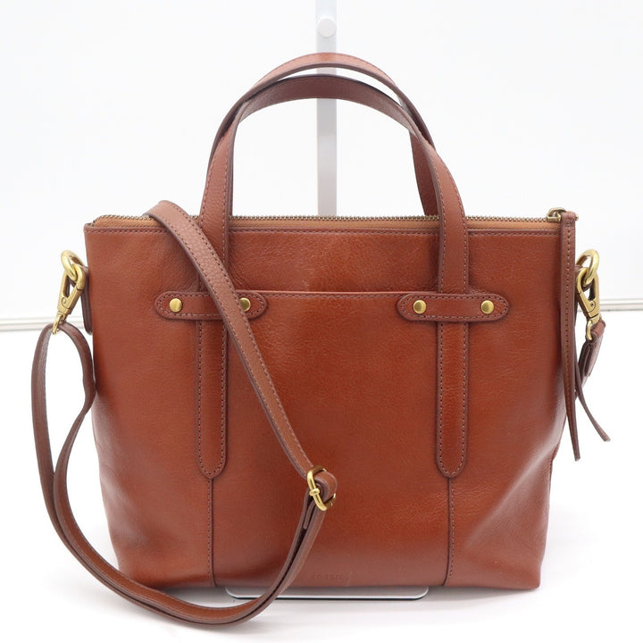 Fossil Felicity Satchel Cognac Brown Leather Crossbody Handbag Gold Hardware