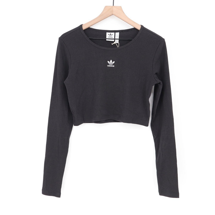 Adidas Originals Women Black Ribbed Long Sleeve Crop Top Size L NEW