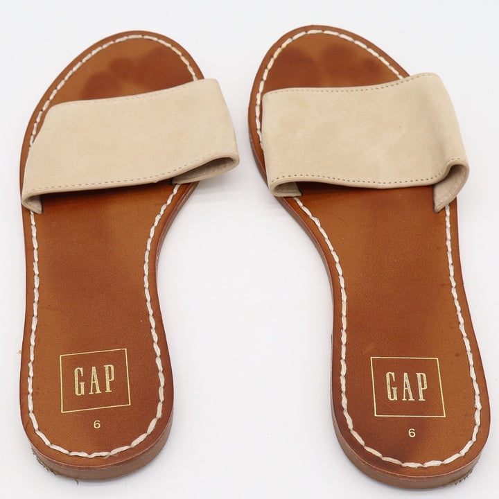 Gap Womens Flat Slide Sandals Iconic Khaki Brown Minimalist Slip On Size 6