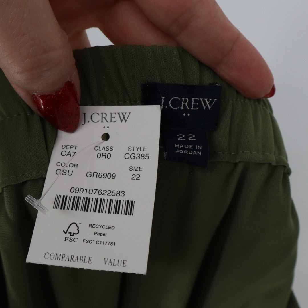 J. Crew Crepe Pants Women's 22 Olive Green Slash Pockets Elastic Waist Wide Leg