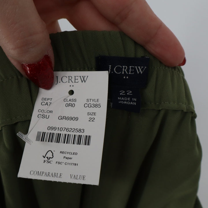 J. Crew Crepe Pants Women's 22 Olive Green Slash Pockets Elastic Waist Wide Leg
