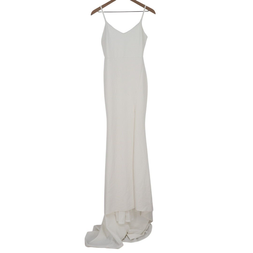 Lulus Maxi Dress Women Small White Stretch Sleeveless Lace Trim V-Neck Back Zip