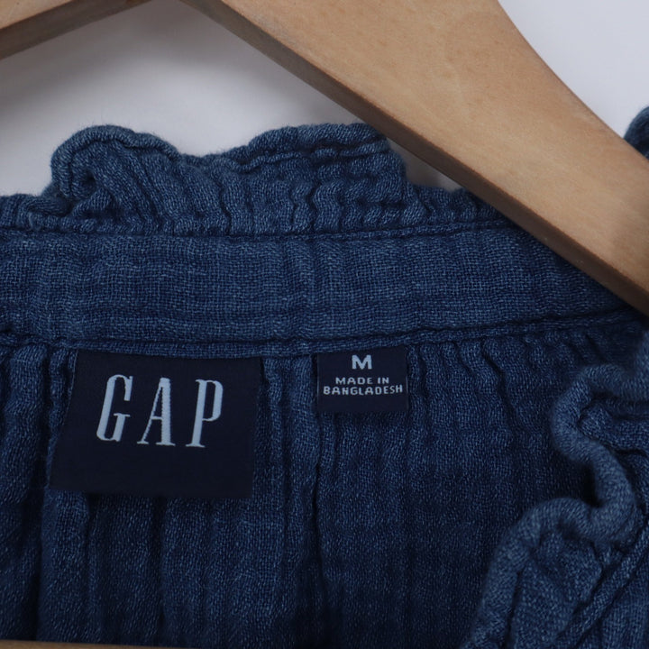 Gap Womens Blue Cotton Gauze Ruffle Mini Dress Braided Belt Short Puff Sleeve M