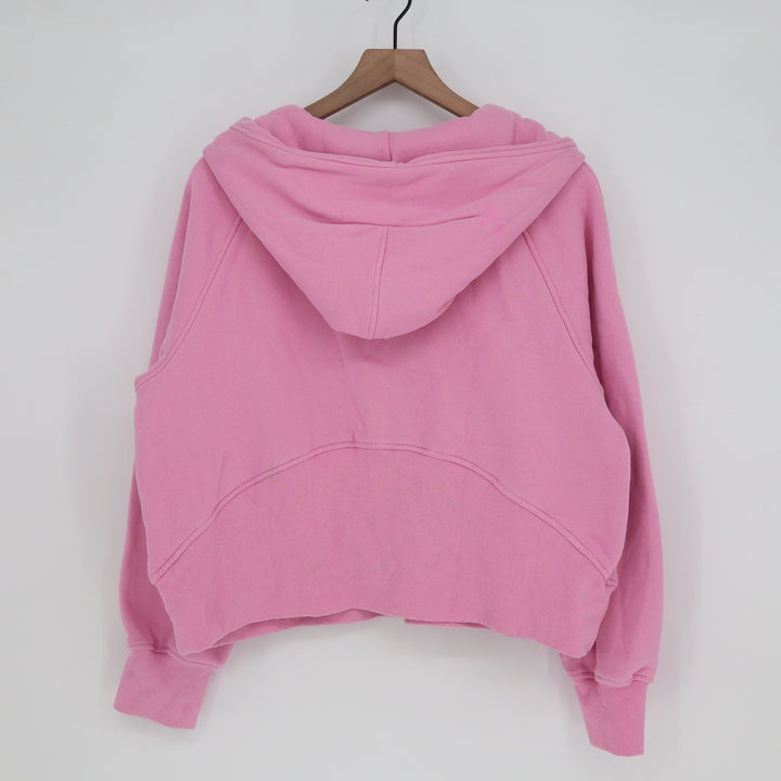 Pink Quarter Zip Hoodie Sweatshirt Thumbholes Kangaroo Pocket Large