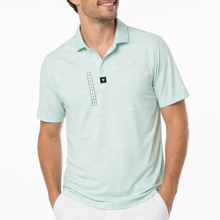 Bad Birdie Mens Mint Green Desert Print Performance Golf Polo Shirt Size M