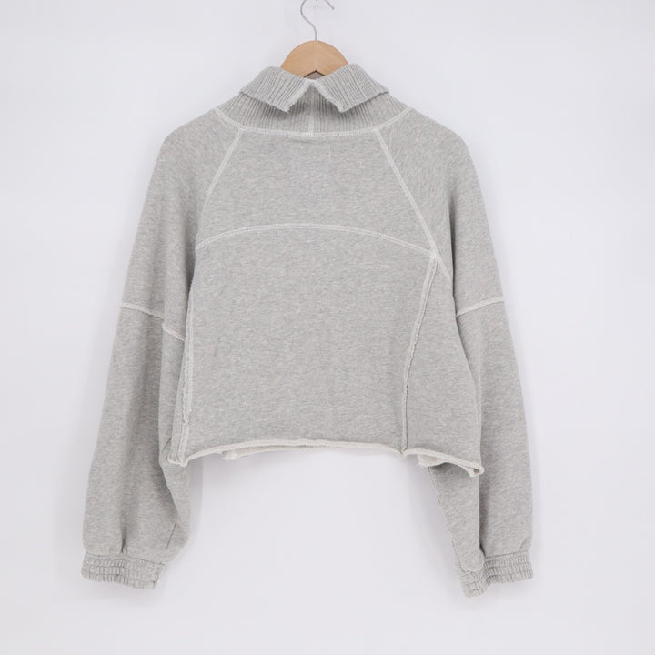 Aerie Cropped Sweater Womens Medium Gray Knit Cotton Turtleneck Raglan Sleeve