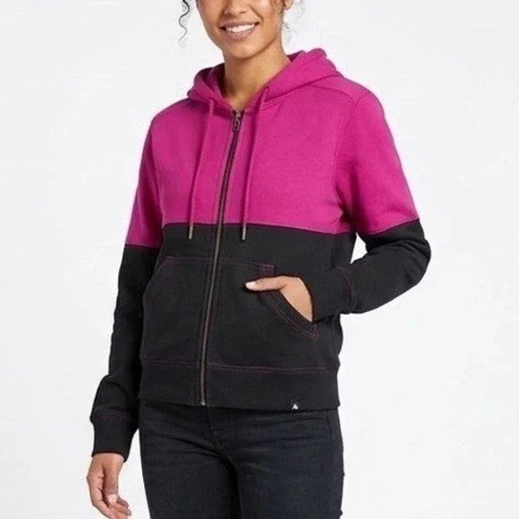 American Giant Hoodie Womens Small Pink Black Logo Fleece Lined Cotton Full Zip