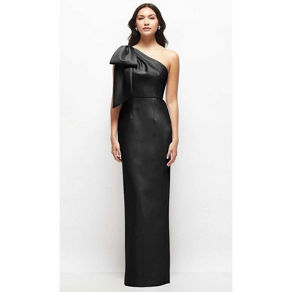 Alfred Dunner Oversized Bow One-Shoulder Satin Column Maxi Dress Size 8