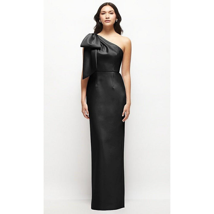 Alfred Dunner Oversized Bow One-Shoulder Satin Column Maxi Dress Size 8