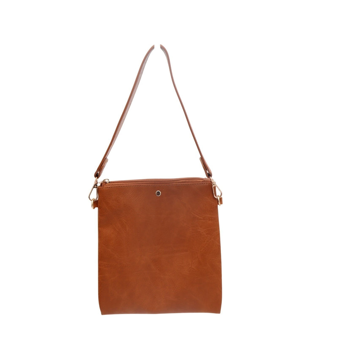 Ahdorned Double-Entry U-Shaped Womens Handbag Brown Shoulder Bag with Pouch