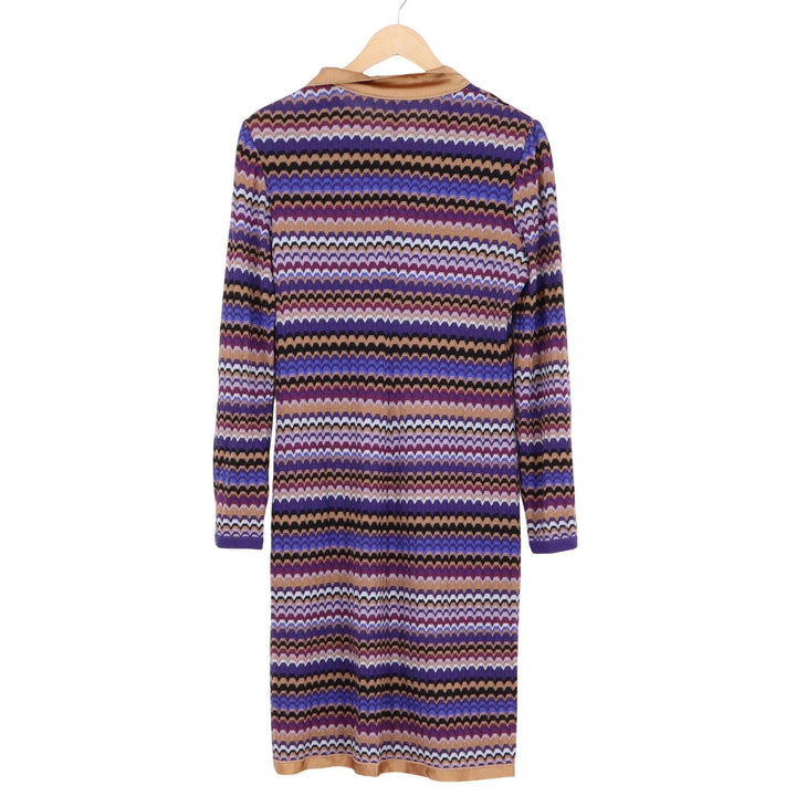 Missoni Vintage Purple Zigzag Knit Tie Neck Dress Wool Blend Made in Italy 42